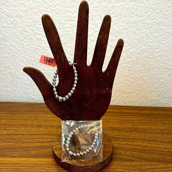 Pair of Stainless Steel Graduated Bead Hoop Earrings - Pierced - Picture 1 of 4